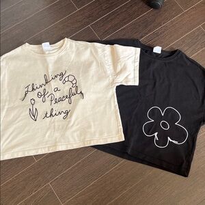 Zara Black and Cream Crop T-Shirts